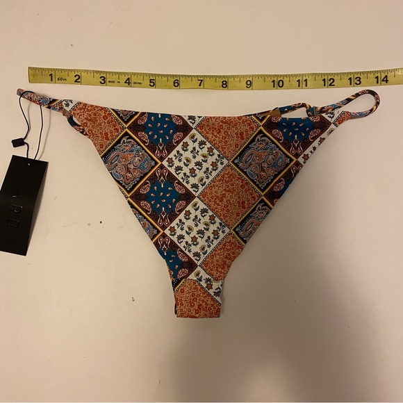ARO Swim Romeo Blue Patches Print Bikini Bottoms Sz M NWT Cheeky String sides - Picture 7 of 8